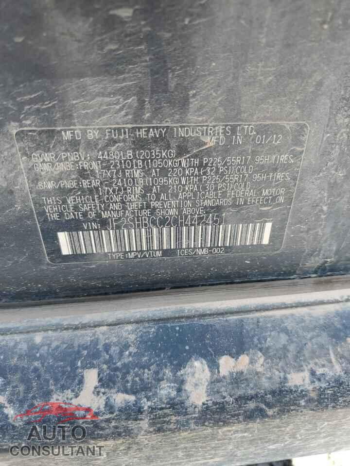 SUBARU FORESTER 2012 - JF2SHBCC2CH442451