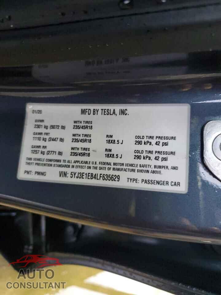 TESLA MODEL 3 2020 - 5YJ3E1EB4LF635629
