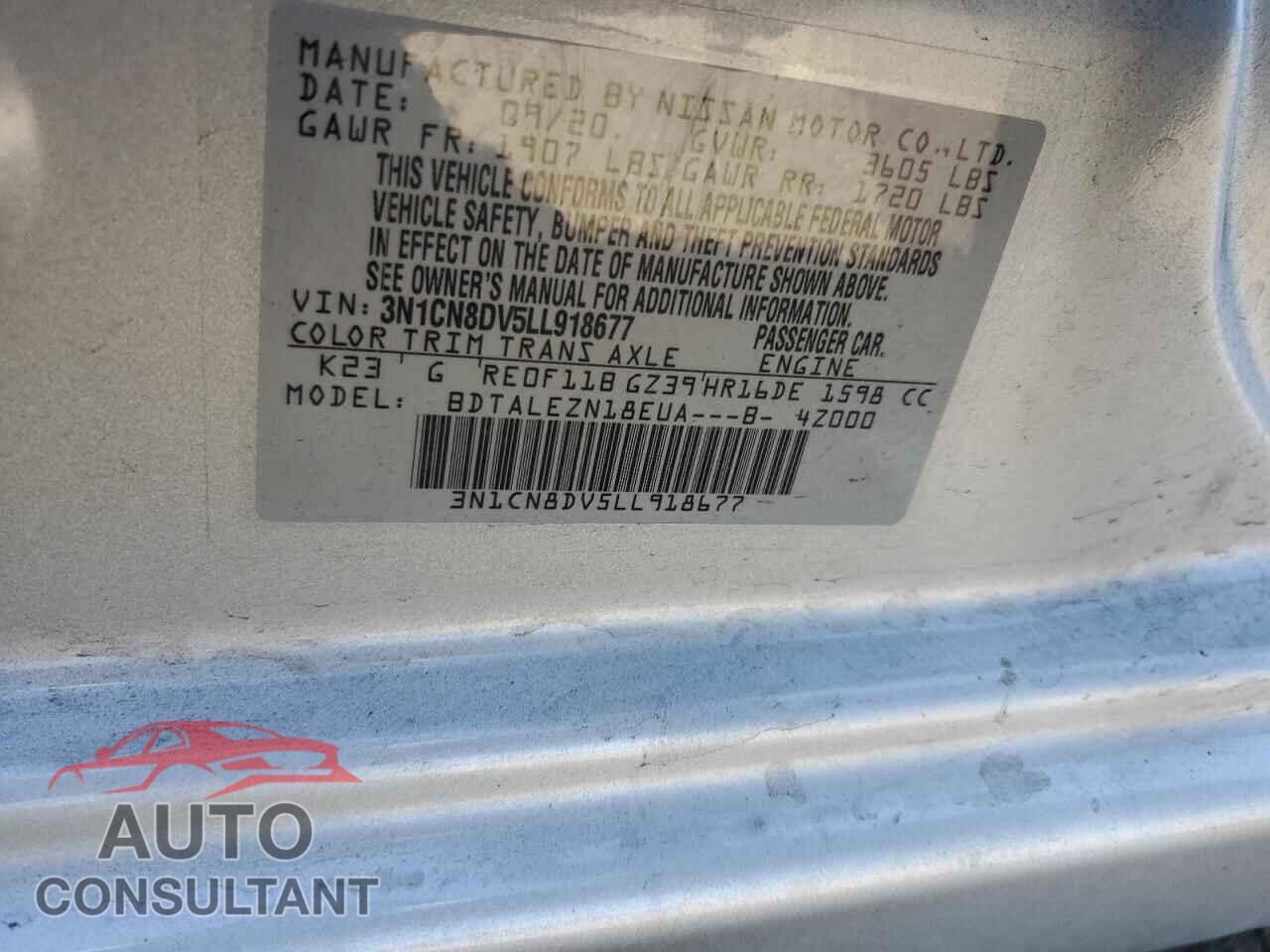 NISSAN VERSA 2020 - 3N1CN8DV5LL918677