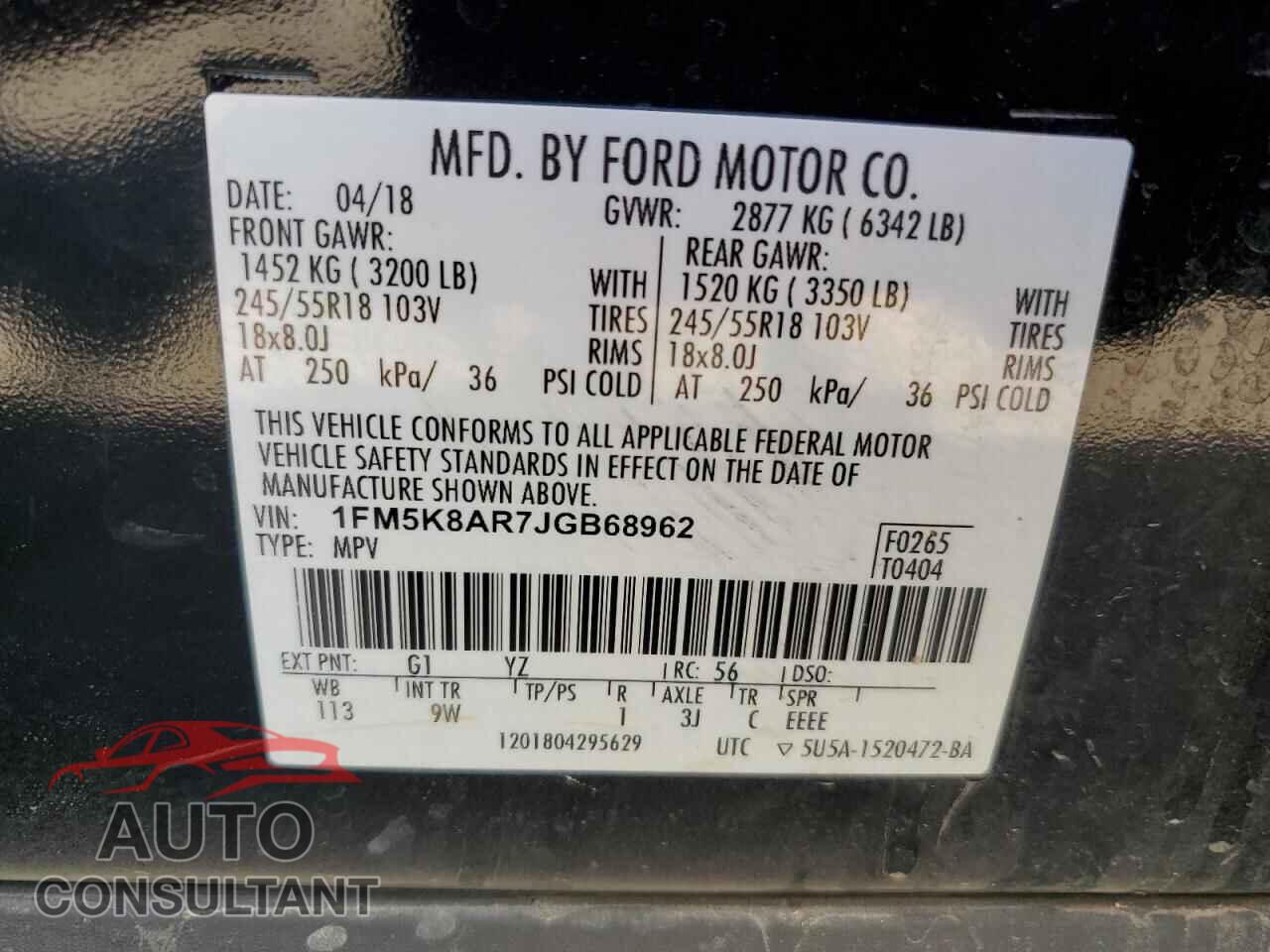 FORD EXPLORER 2018 - 1FM5K8AR7JGB68962