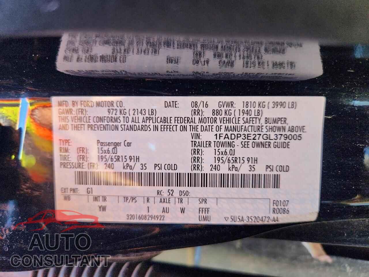 FORD FOCUS 2016 - 1FADP3E27GL379005