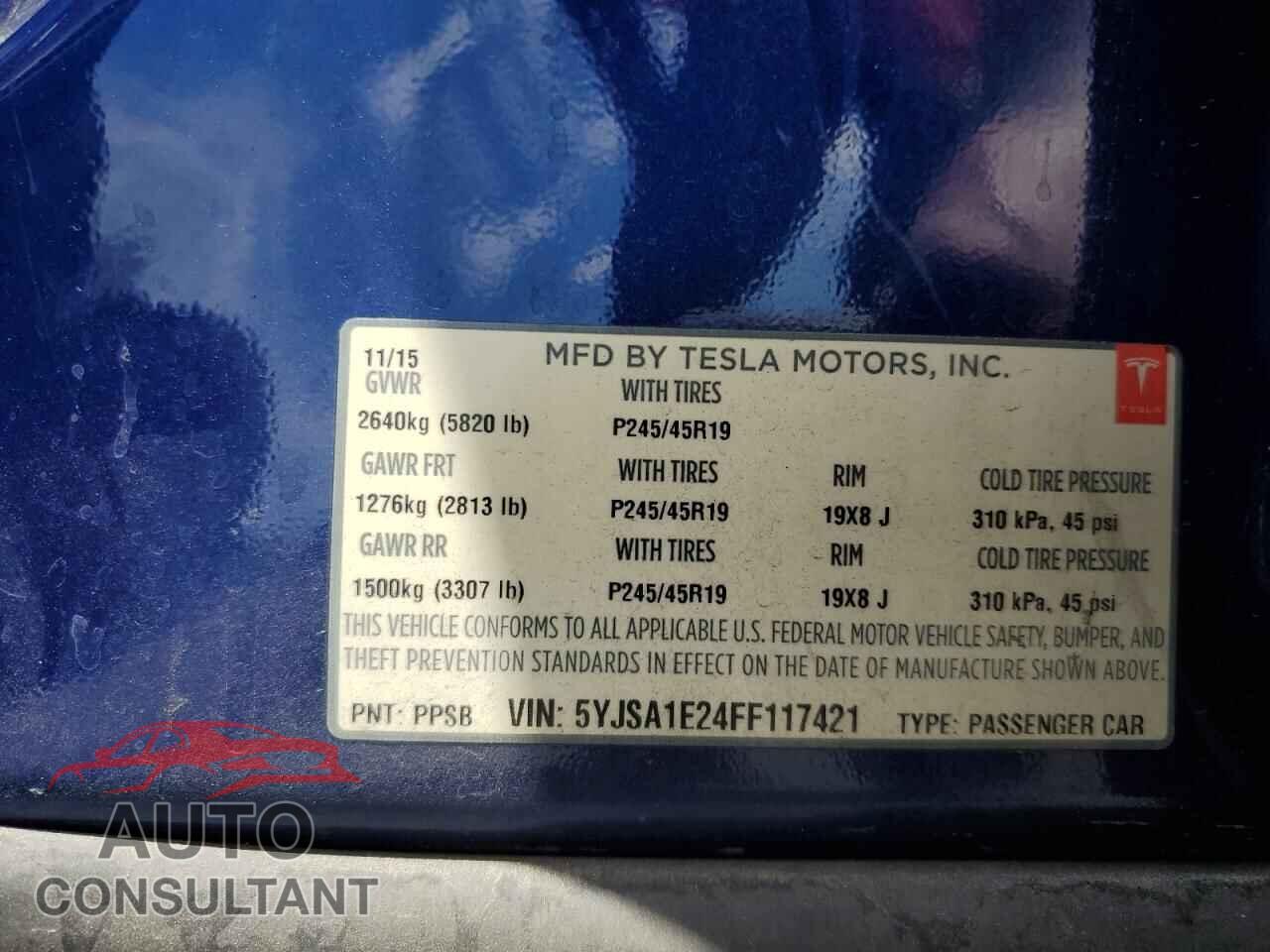 TESLA MODEL S 2015 - 5YJSA1E24FF117421