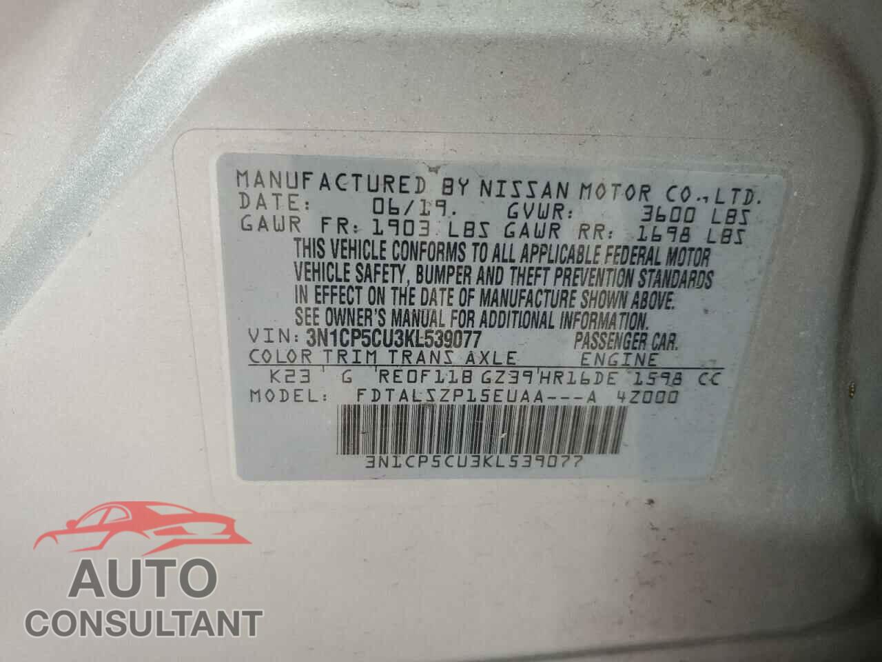 NISSAN KICKS 2019 - 3N1CP5CU3KL539077