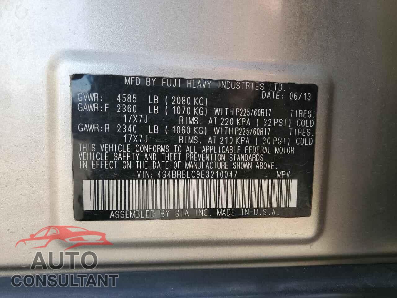 SUBARU OUTBACK 2014 - 4S4BRBLC9E3210047