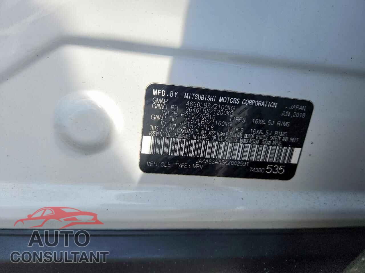 MITSUBISHI ECLIPSE 2019 - JA4AS3AA2KZ002591