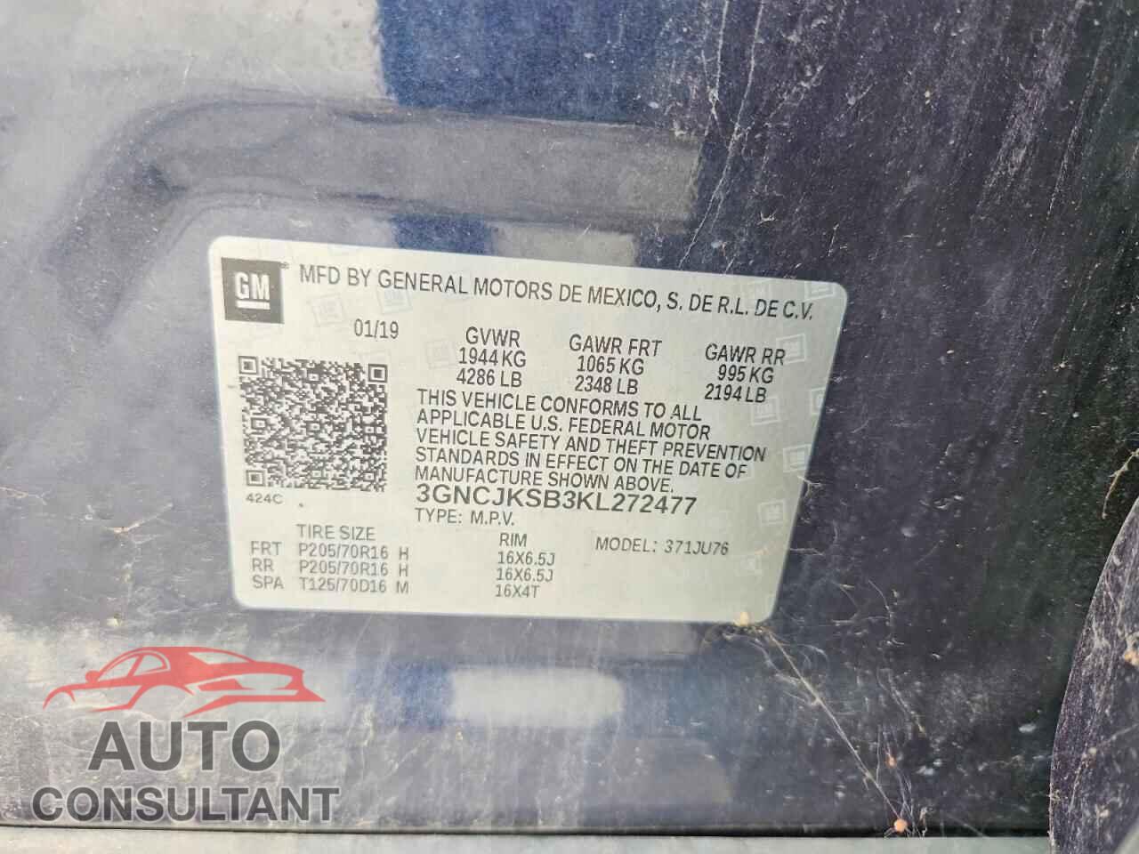 CHEVROLET TRAX 2019 - 3GNCJKSB3KL272477