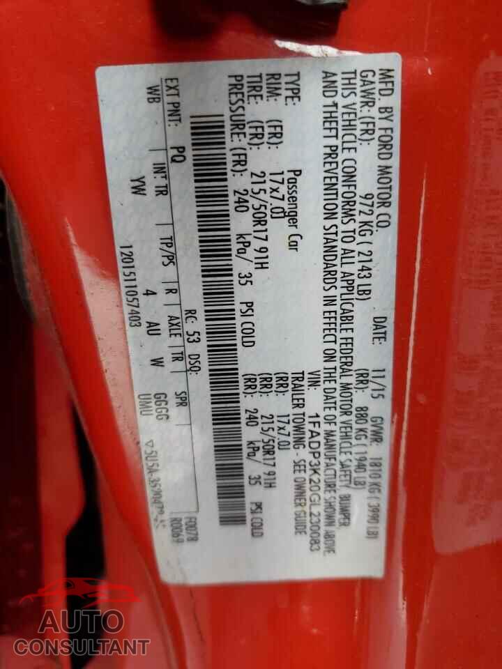 FORD FOCUS 2016 - 1FADP3K20GL230083
