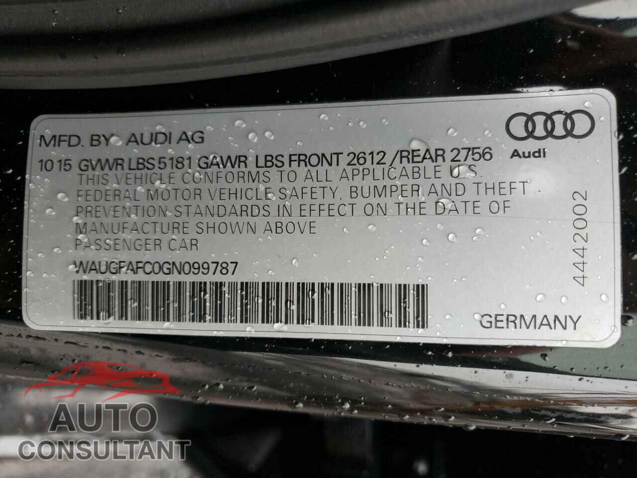 AUDI A6 2016 - WAUGFAFC0GN099787
