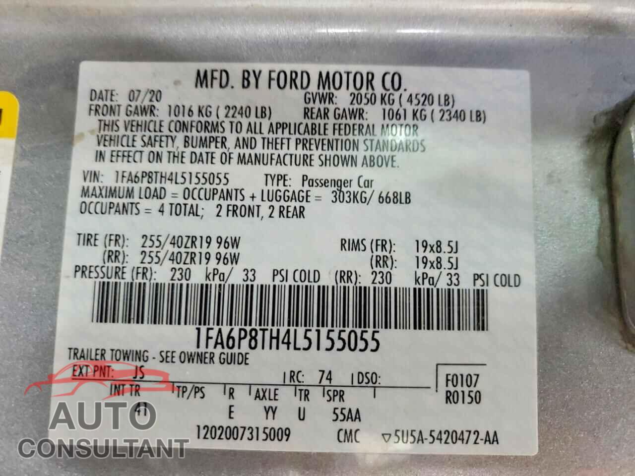 FORD MUSTANG 2020 - 1FA6P8TH4L5155055