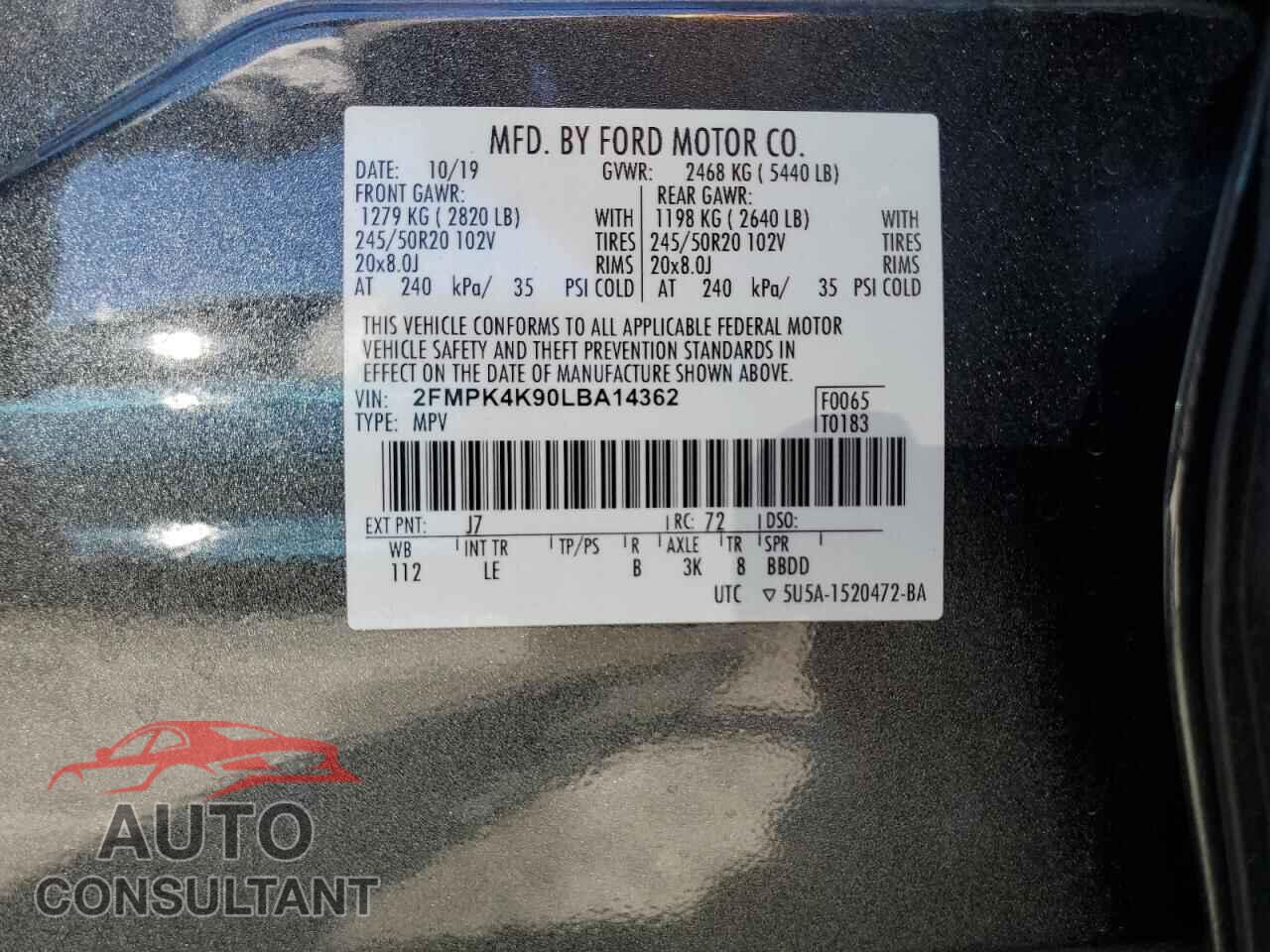 FORD EDGE 2020 - 2FMPK4K90LBA14362