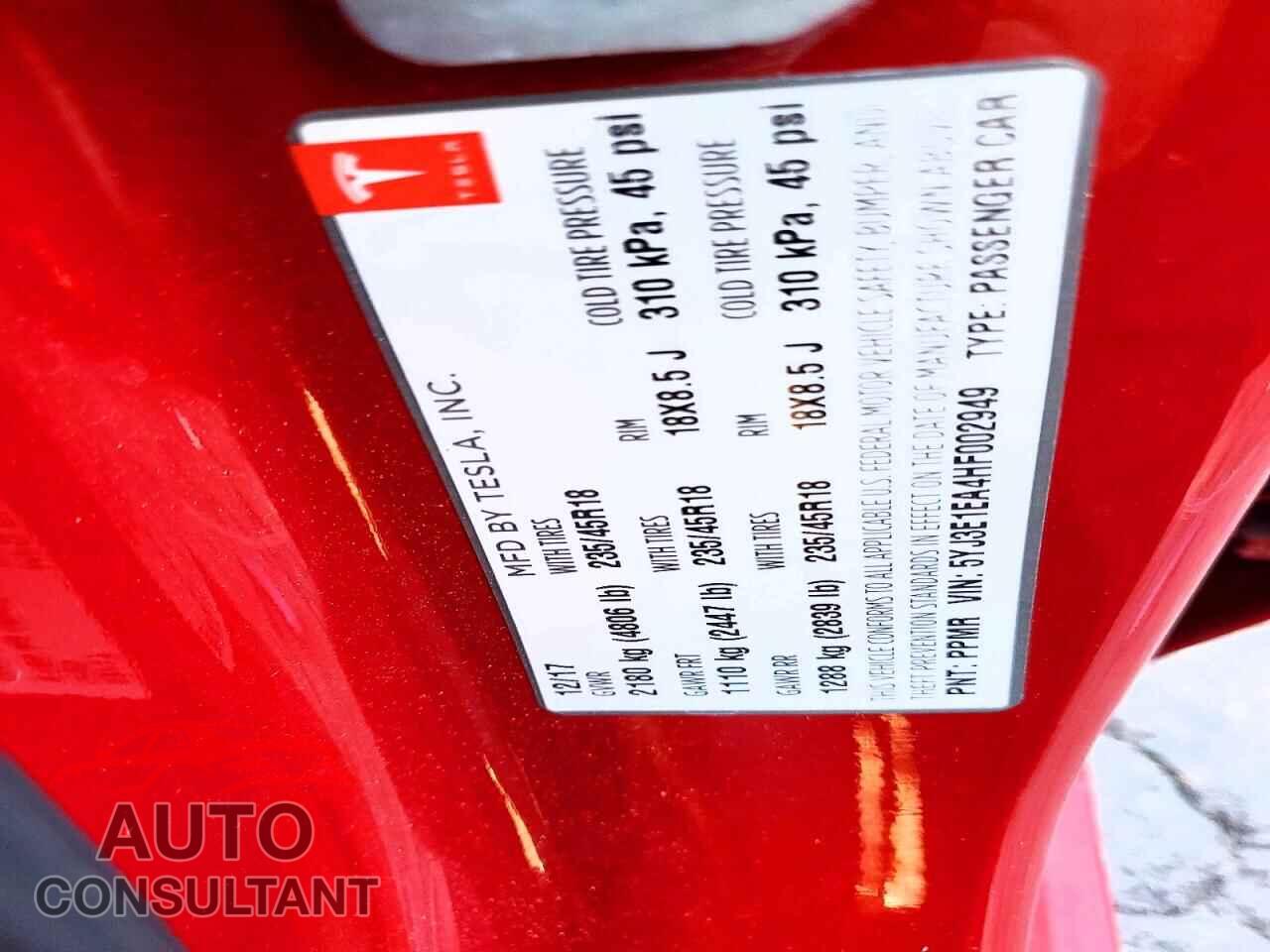 TESLA MODEL 3 2017 - 5YJ3E1EA4HF002949