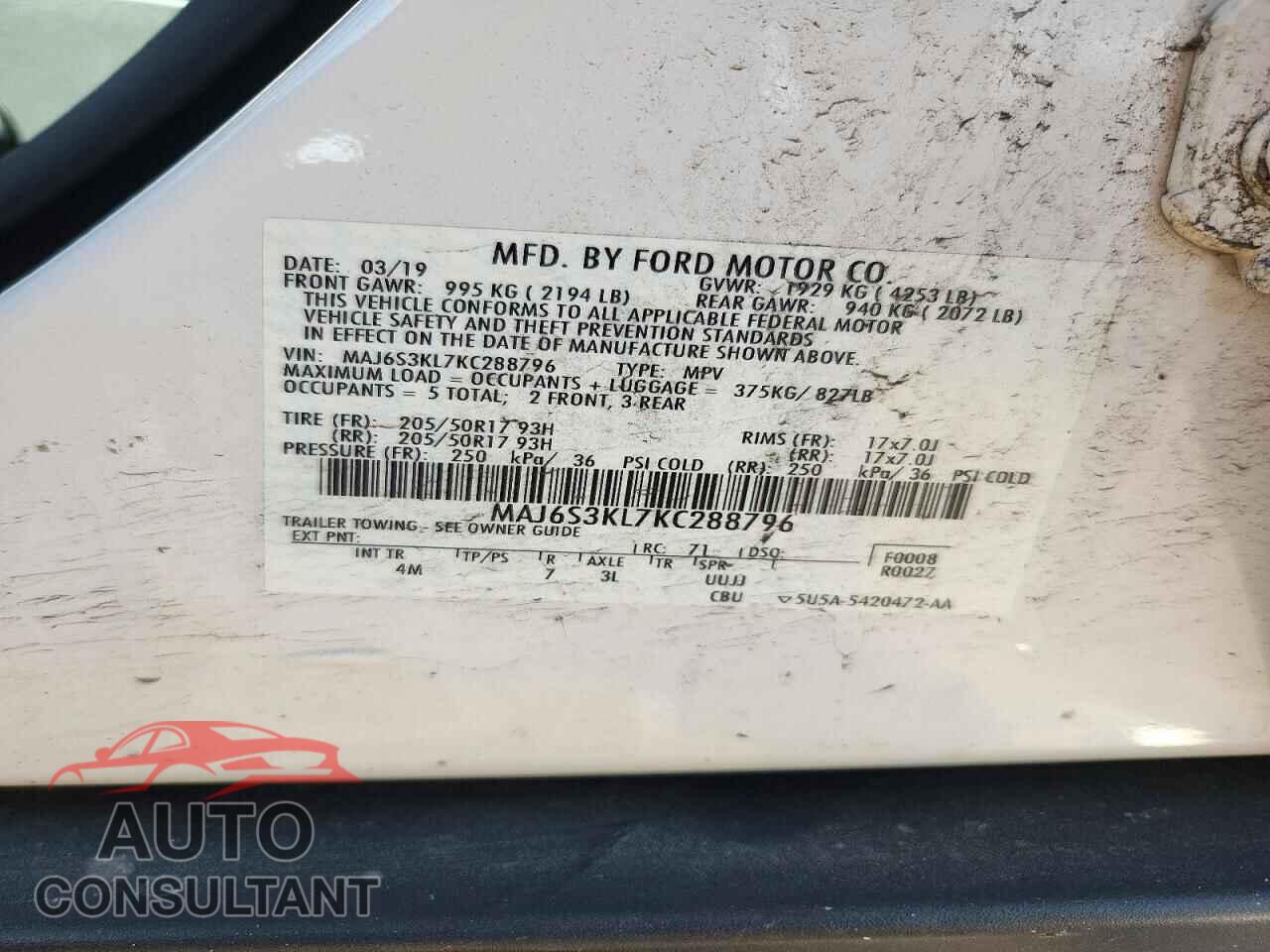 FORD ECOSPORT 2019 - MAJ6S3KL7KC288796