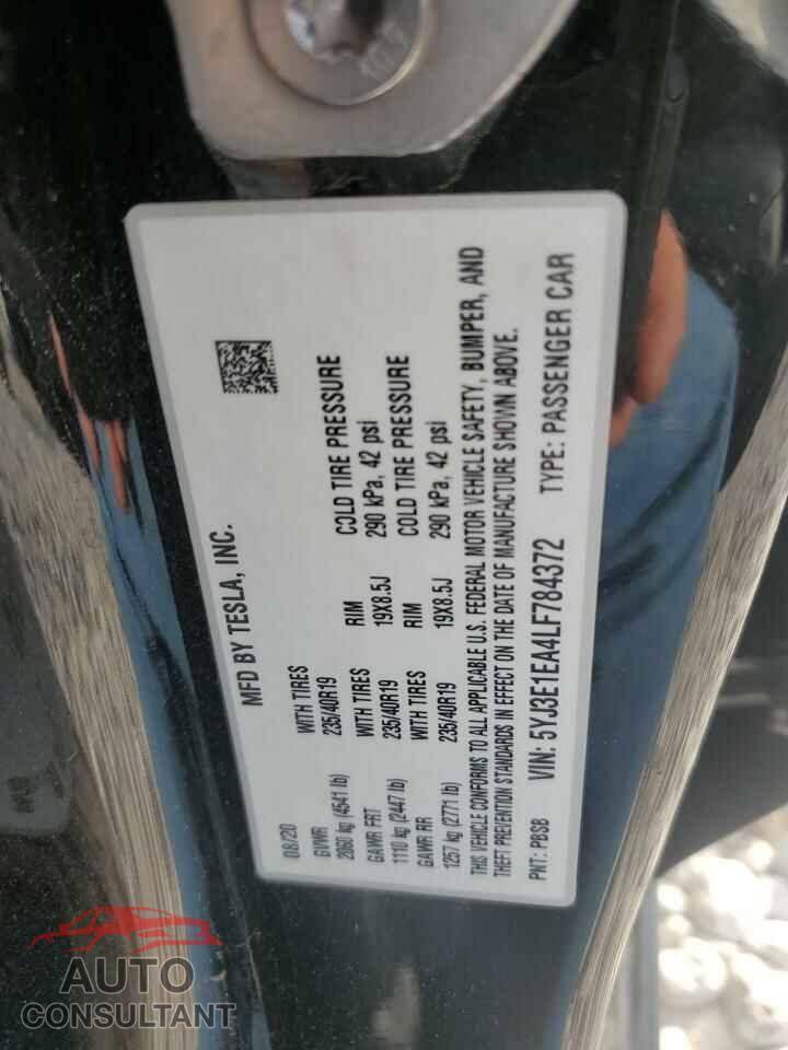 TESLA MODEL 3 2020 - 5YJ3E1EA4LF784372