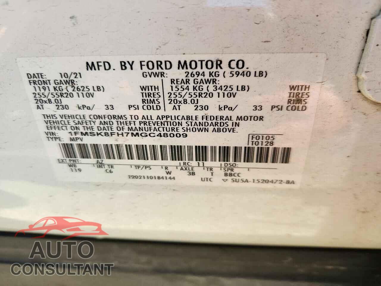 FORD EXPLORER 2021 - 1FMSK8FH7MGC48009