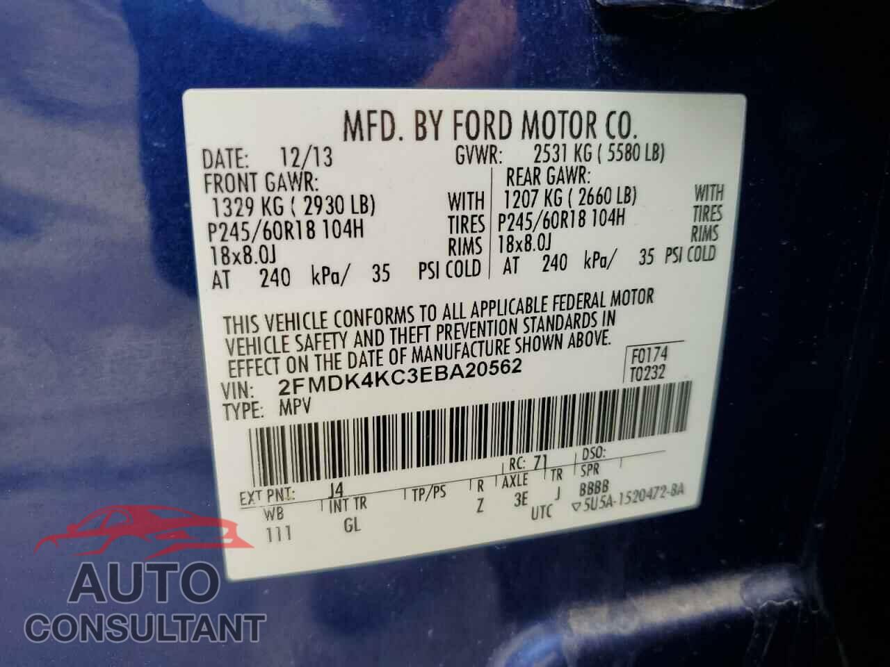 FORD EDGE 2014 - 2FMDK4KC3EBA20562