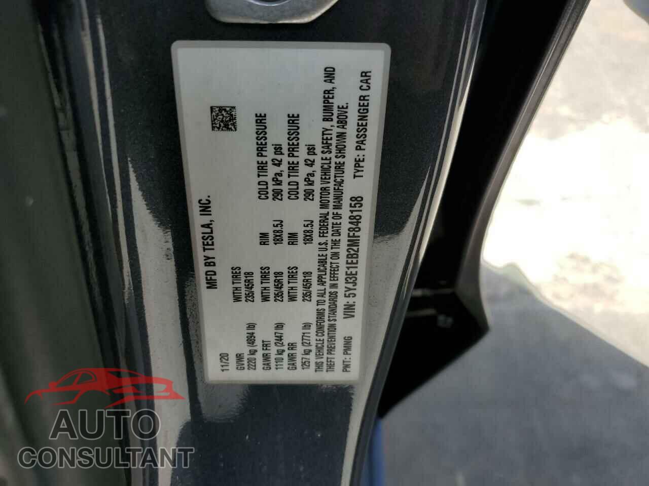 TESLA MODEL 3 2021 - 5YJ3E1EB2MF848158
