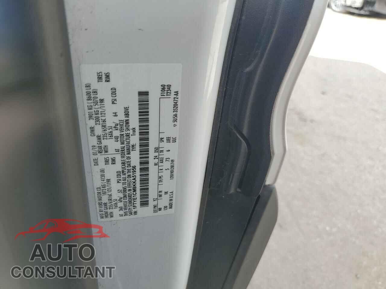 FORD TRANSIT 2019 - 1FTYE1CM8KKA51956