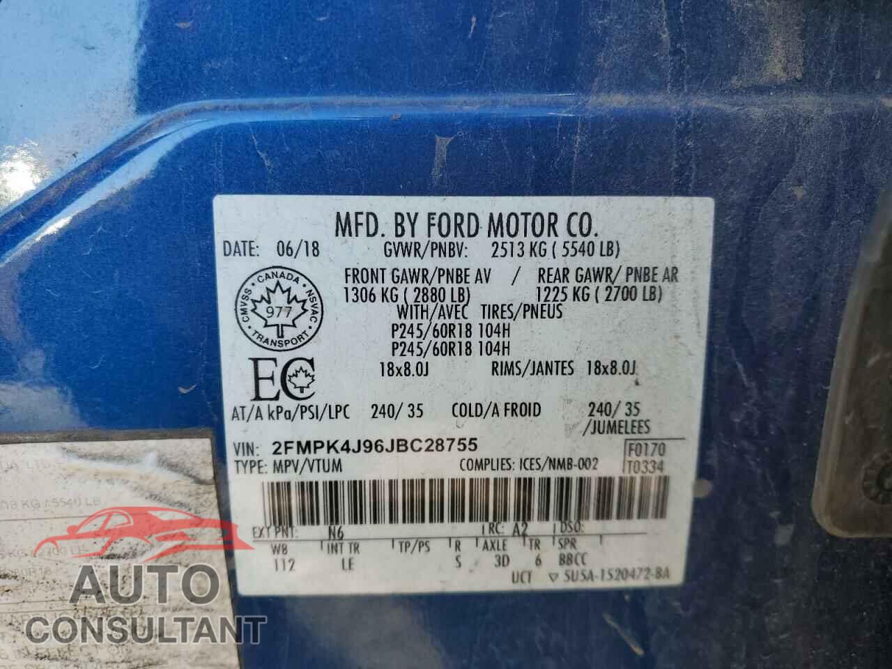 FORD EDGE 2018 - 2FMPK4J96JBC28755