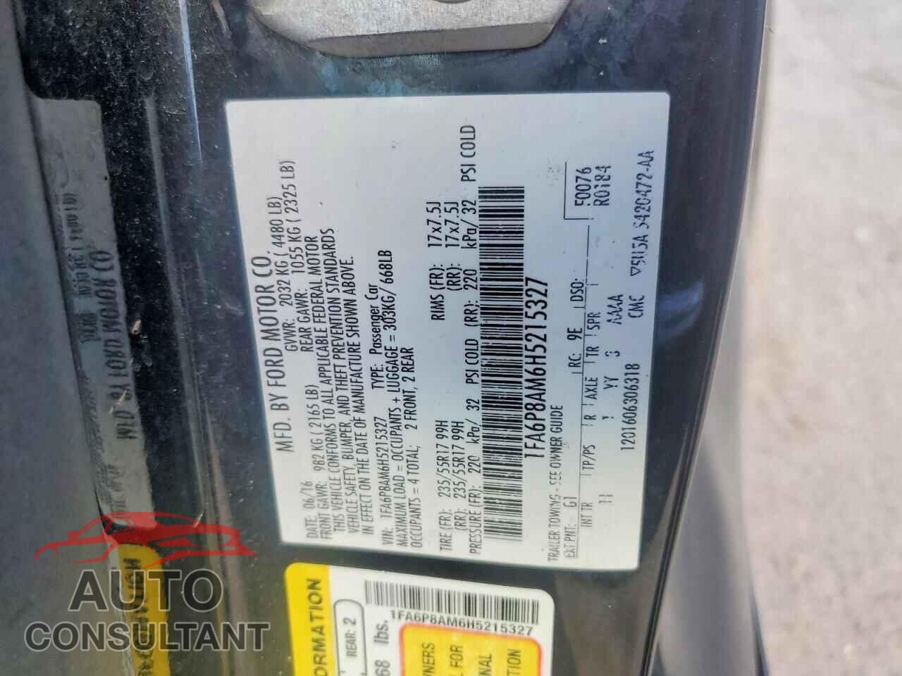 FORD MUSTANG 2017 - 1FA6P8AM6H5215327