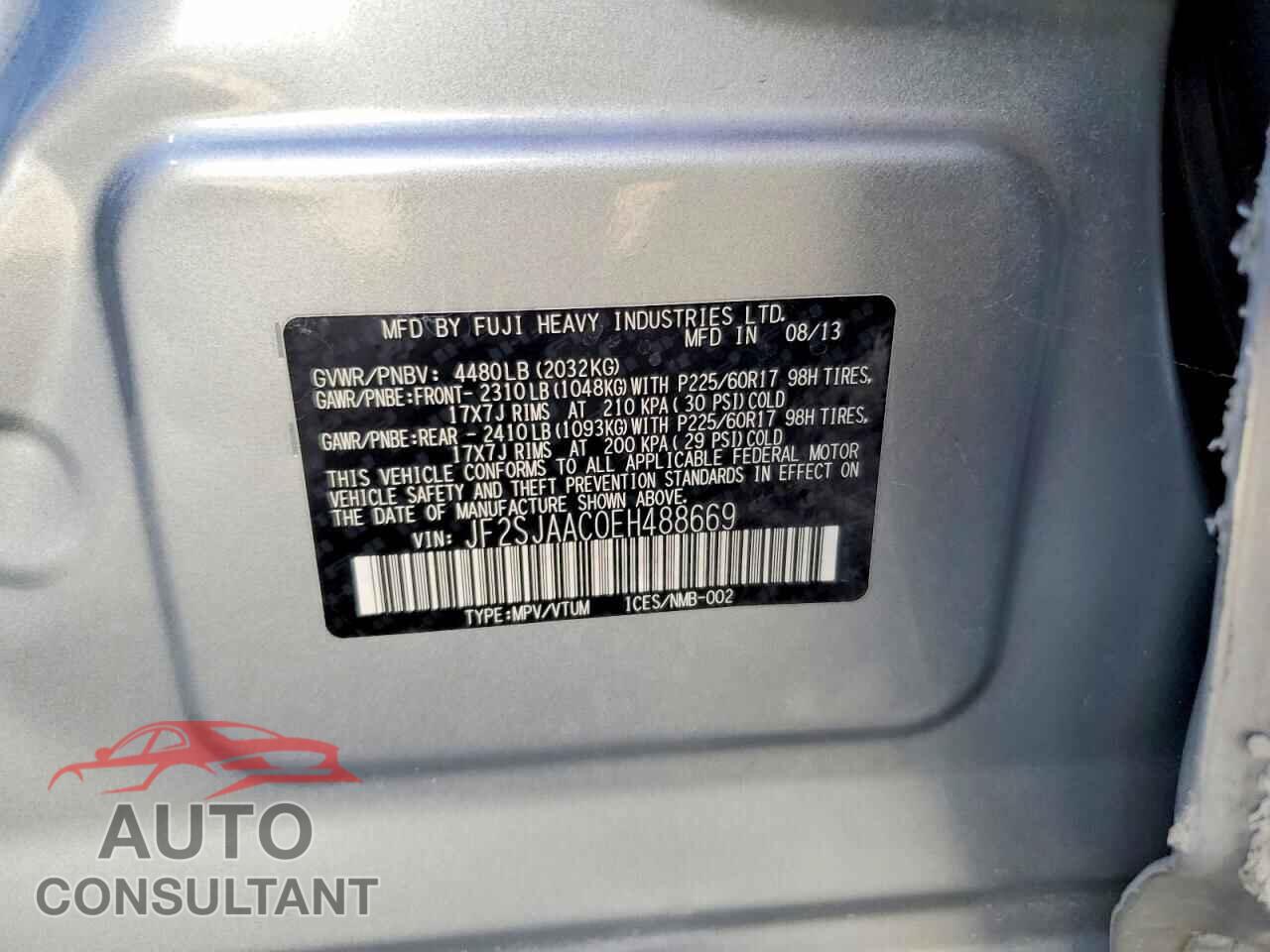 SUBARU FORESTER 2014 - JF2SJAAC0EH488669