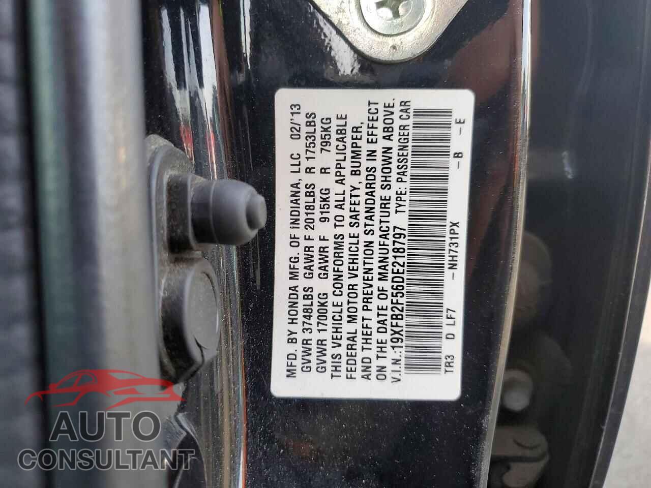 HONDA CIVIC 2013 - 19XFB2F56DE218797