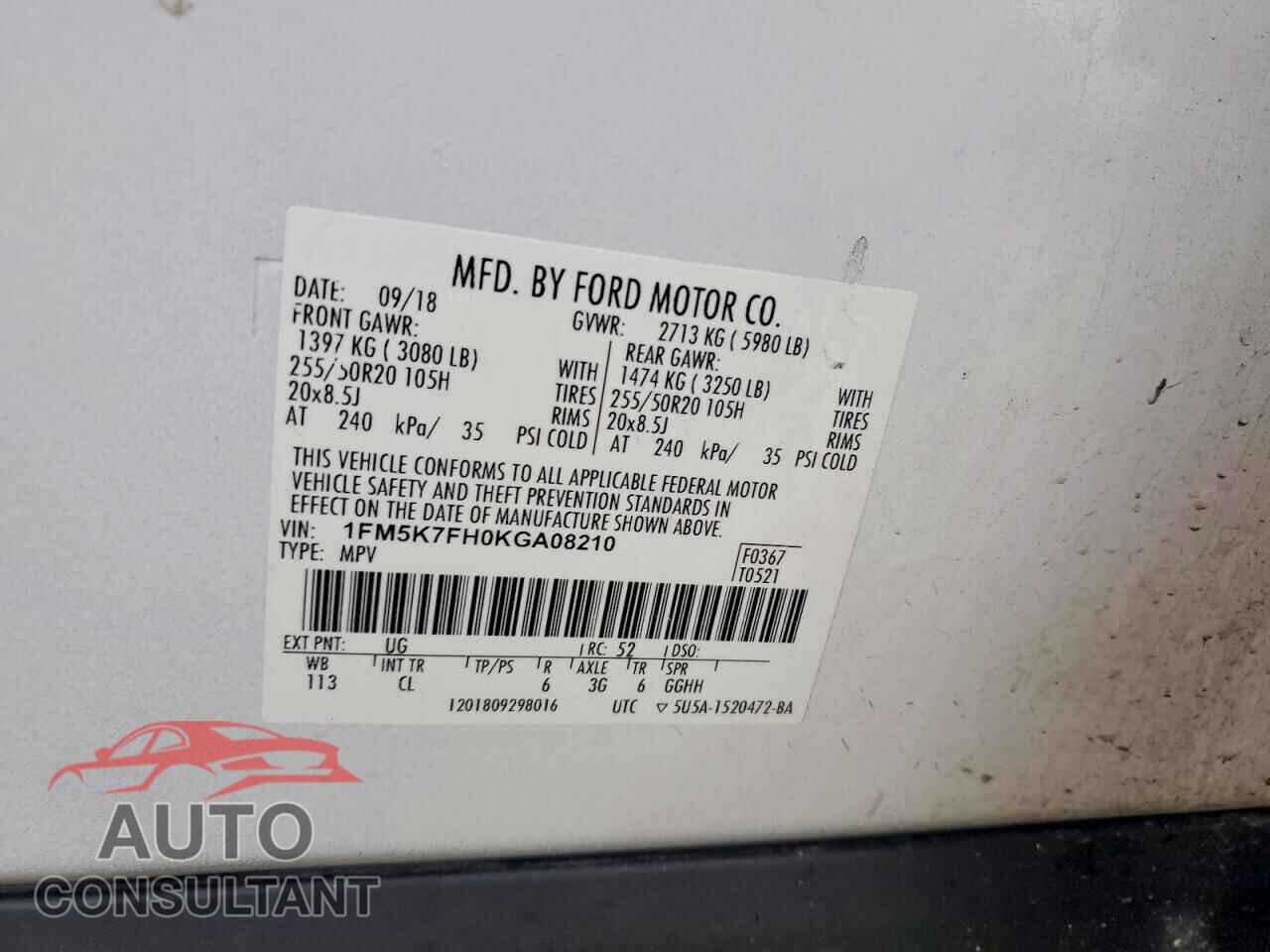 FORD EXPLORER 2019 - 1FM5K7FH0KGA08210