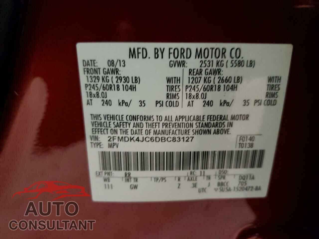 FORD EDGE 2013 - 2FMDK4JC6DBC83127