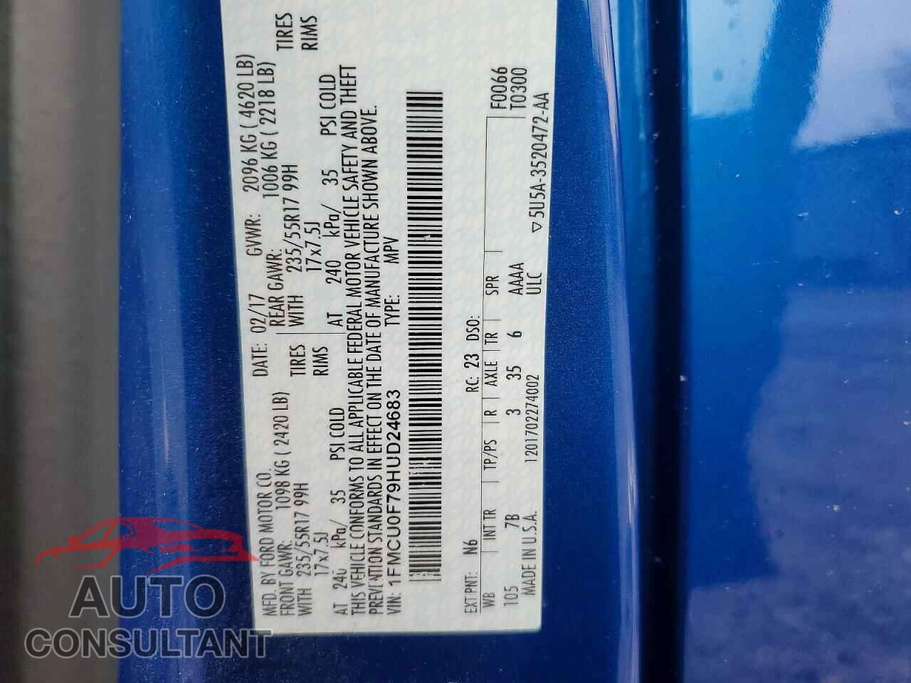 FORD ESCAPE 2017 - 1FMCU0F79HUD24683