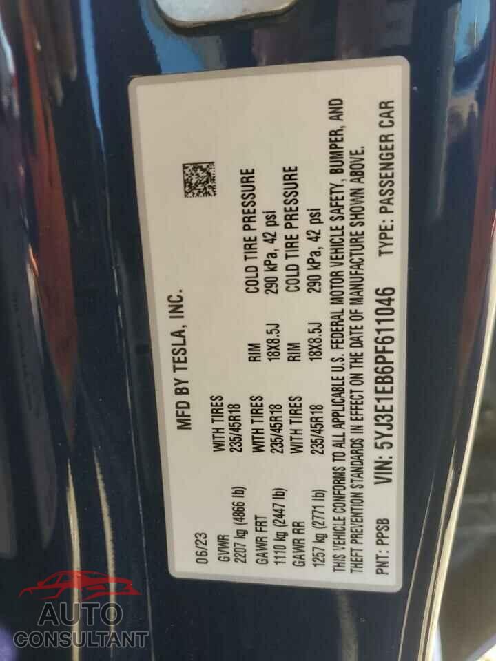 TESLA MODEL 3 2023 - 5YJ3E1EB6PF611046