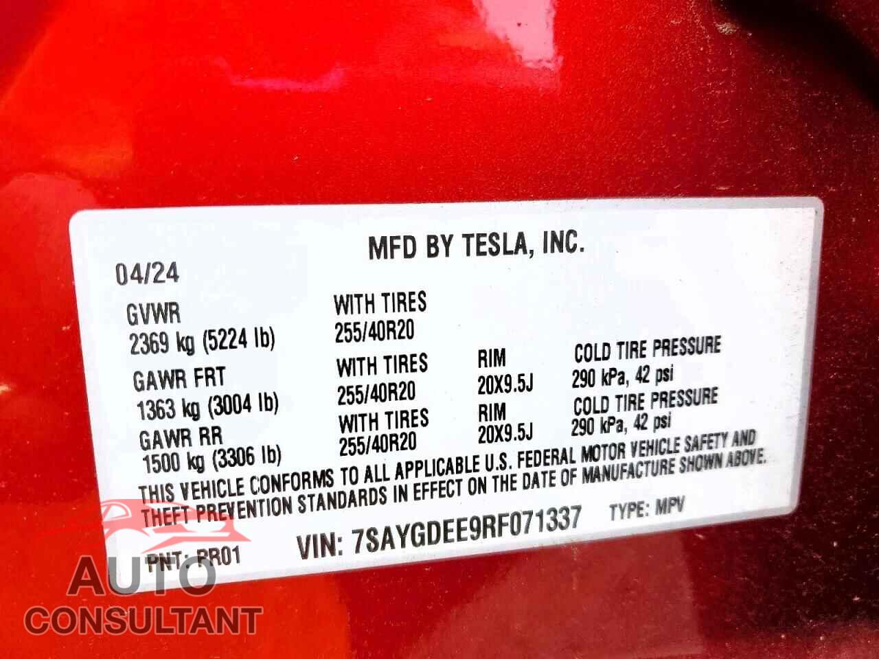 TESLA MODEL Y 2024 - 7SAYGDEE9RF071337