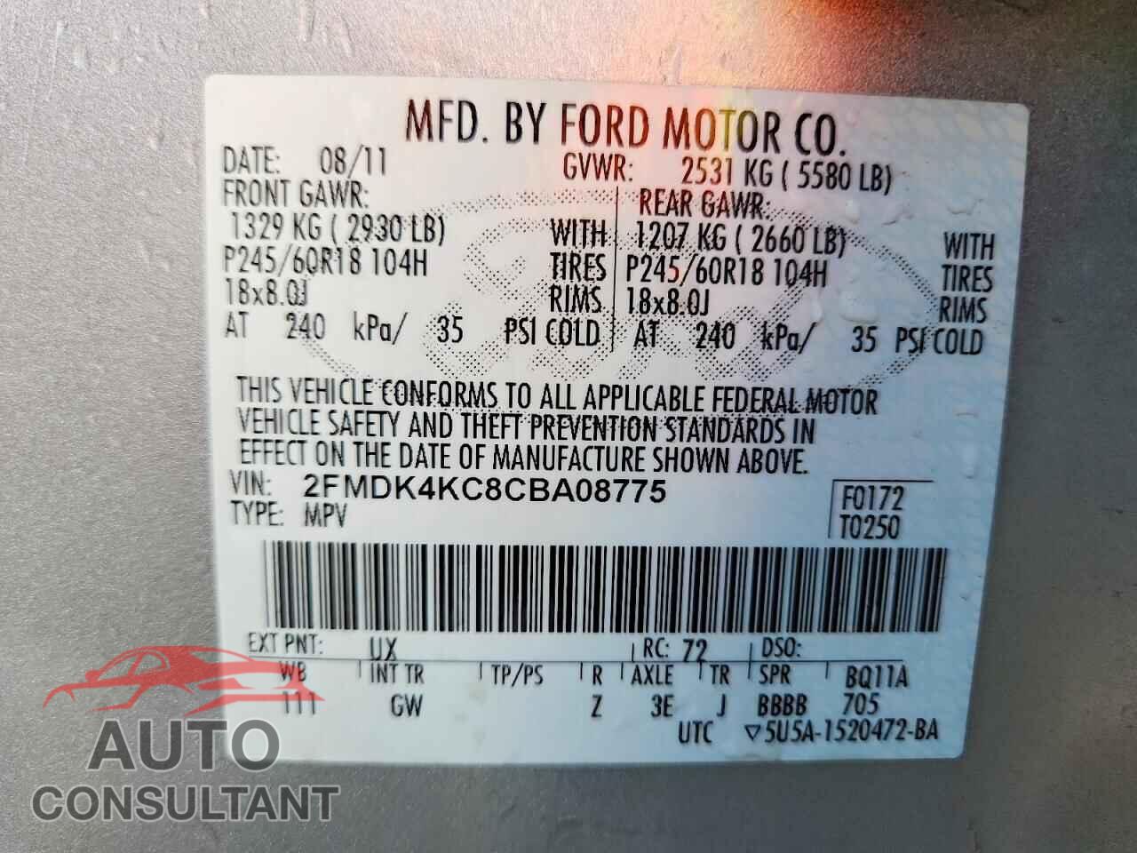 FORD EDGE 2012 - 2FMDK4KC8CBA08775