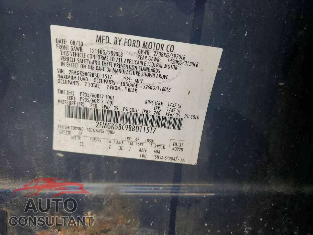 FORD FLEX 2011 - 2FMGK5BC9BBD11517