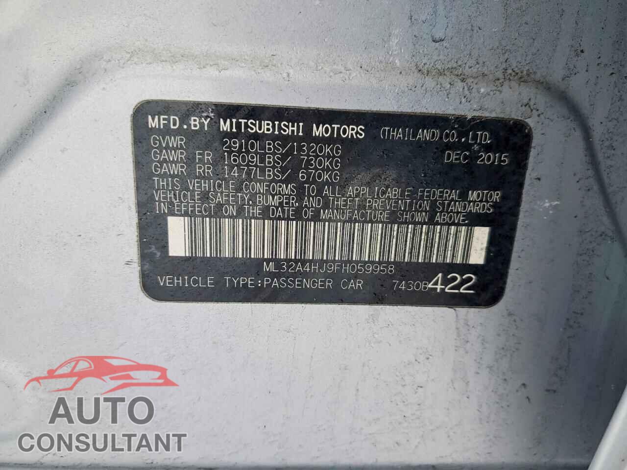 MITSUBISHI MIRAGE 2015 - ML32A4HJ9FH059958