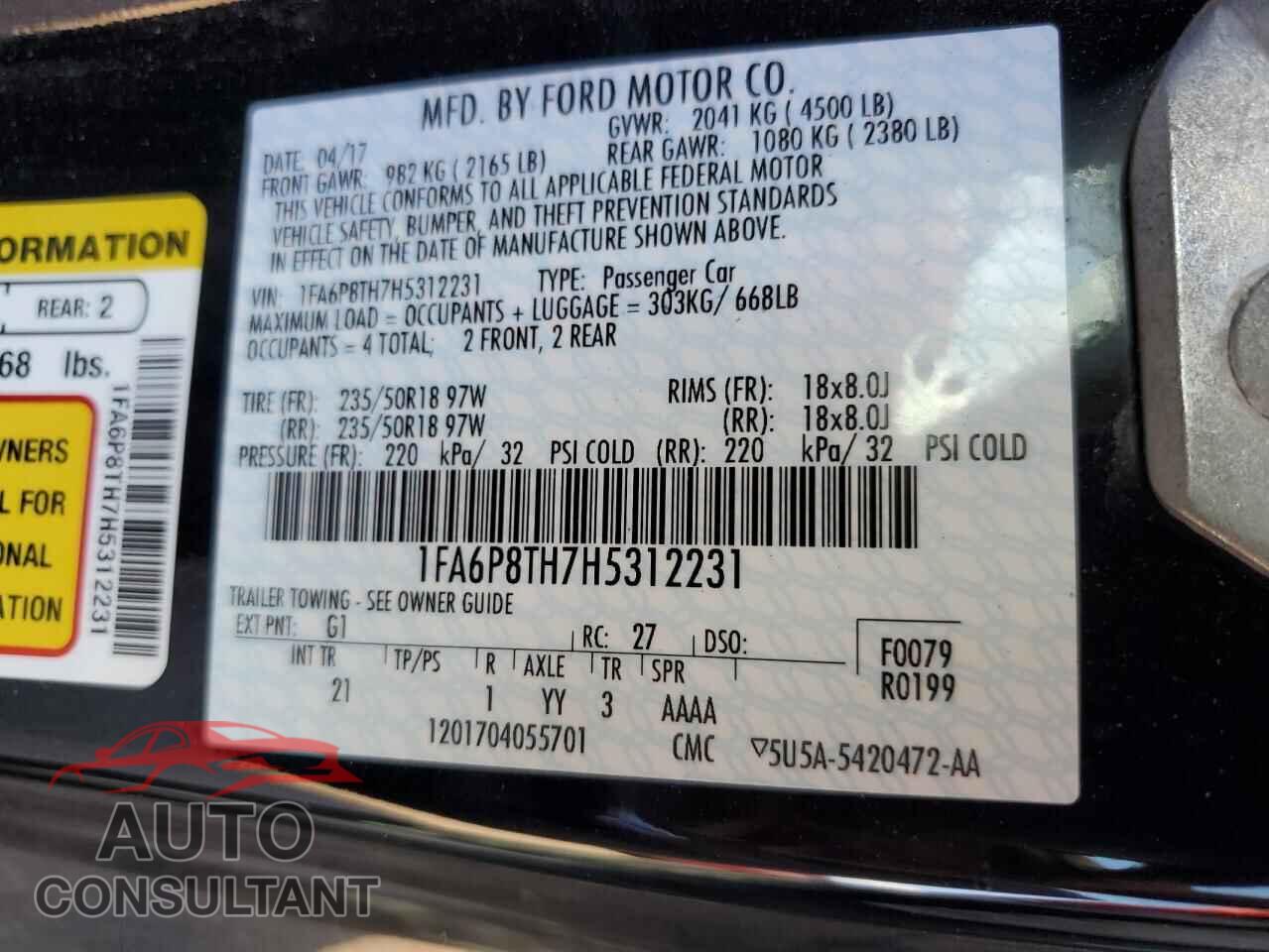 FORD ALL Models 2017 - 1FA6P8TH7H5312231