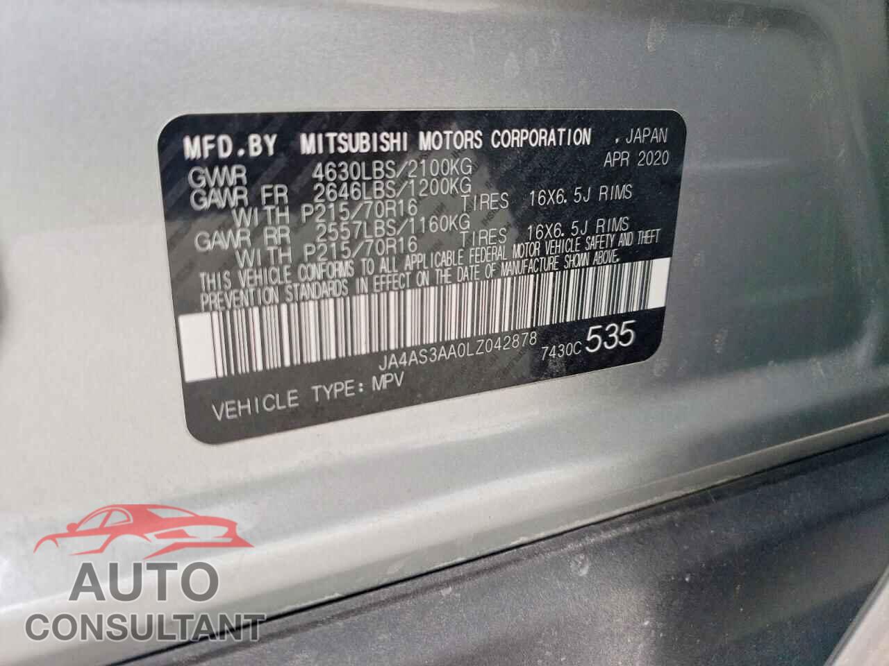MITSUBISHI ECLIPSE 2020 - JA4AS3AA0LZ042878