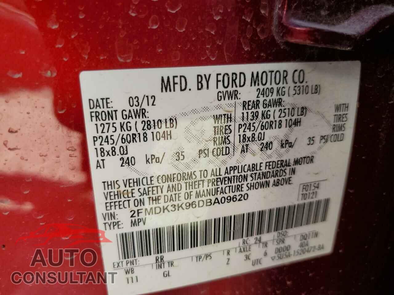 FORD EDGE 2013 - 2FMDK3K96DBA09620