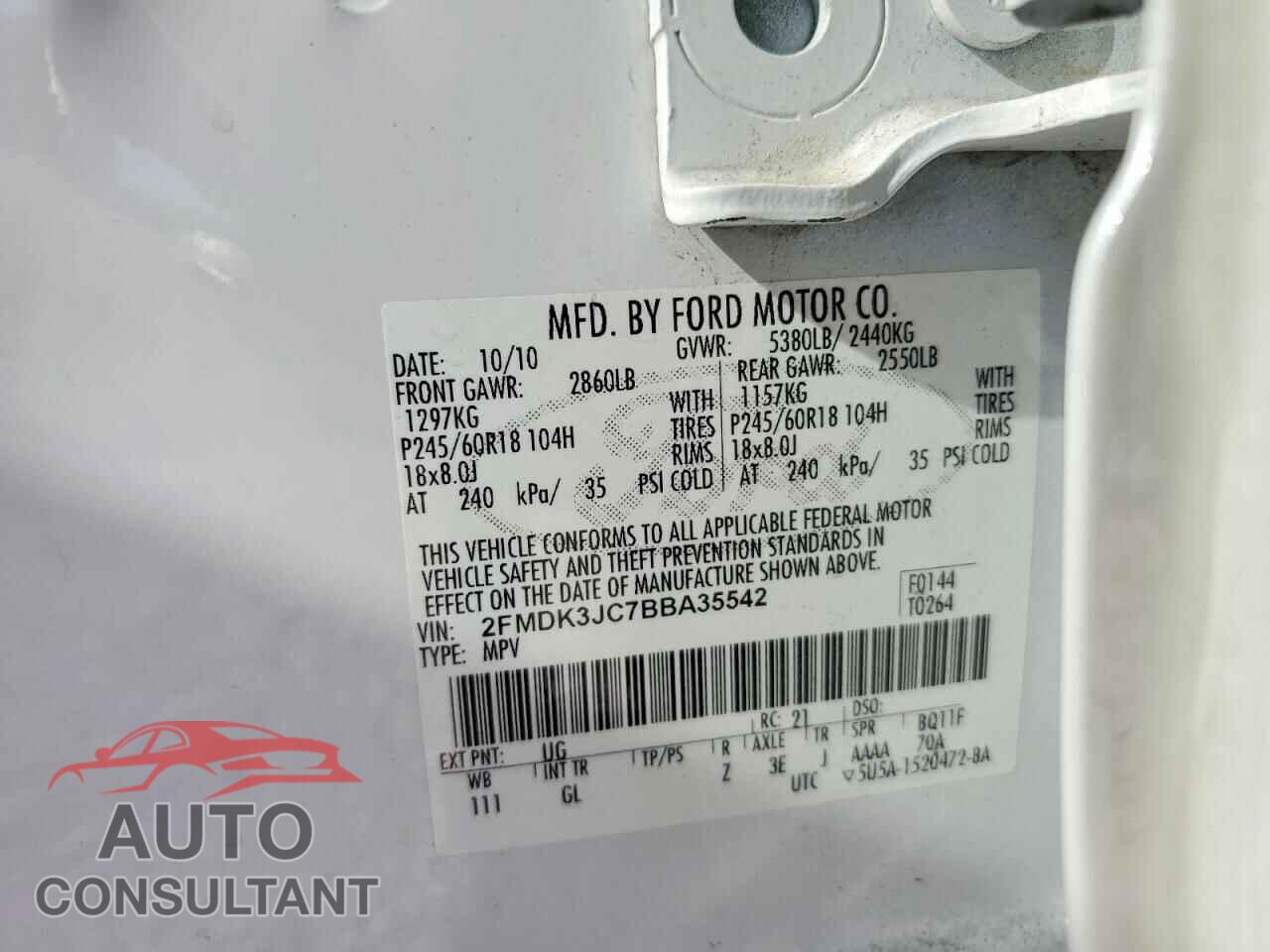 FORD EDGE 2011 - 2FMDK3JC7BBA35542