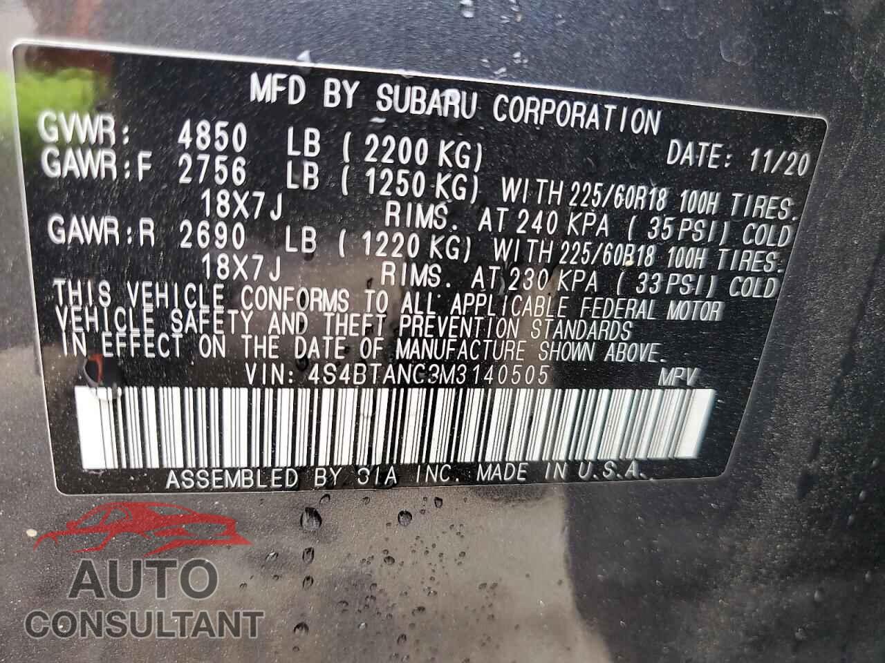 SUBARU OUTBACK 2021 - 4S4BTANC3M3140505
