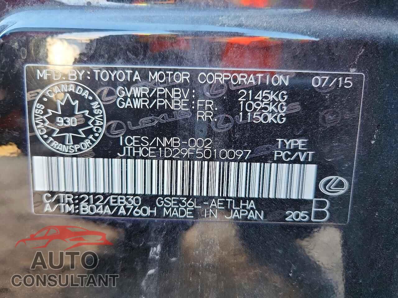 LEXUS IS 2015 - JTHCE1D29F5010097
