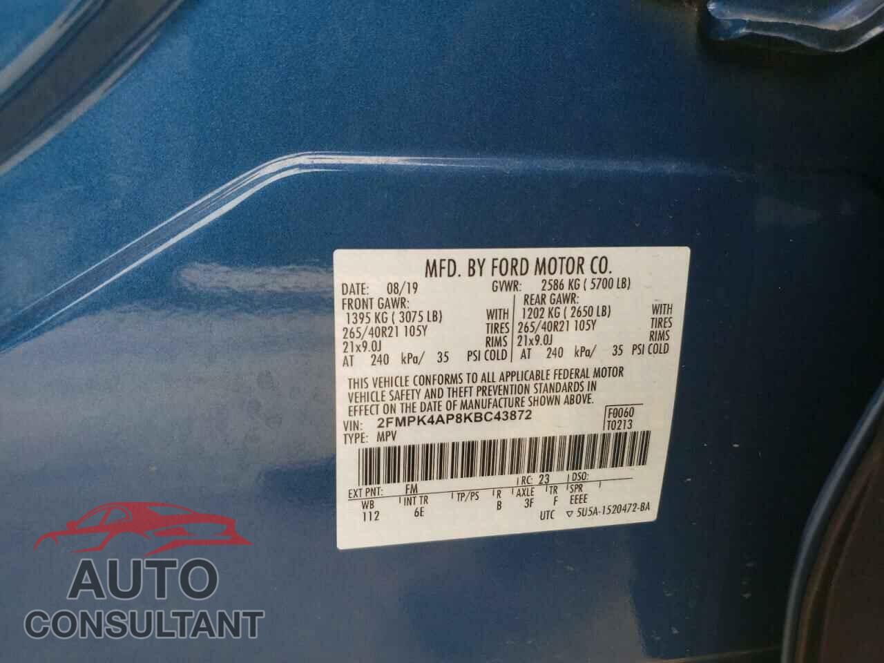 FORD EDGE 2019 - 2FMPK4AP8KBC43872