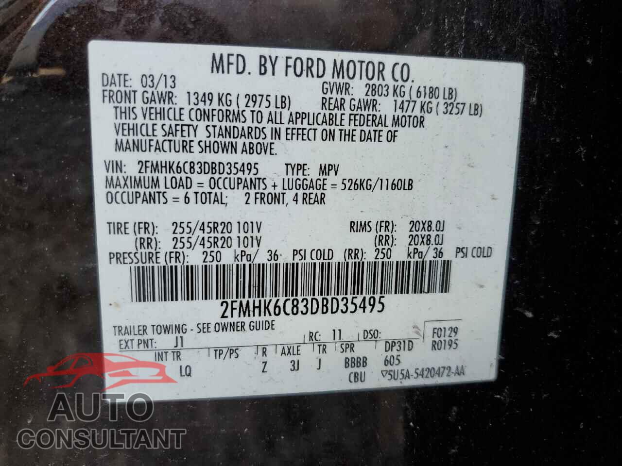 FORD FLEX 2013 - 2FMHK6C83DBD35495