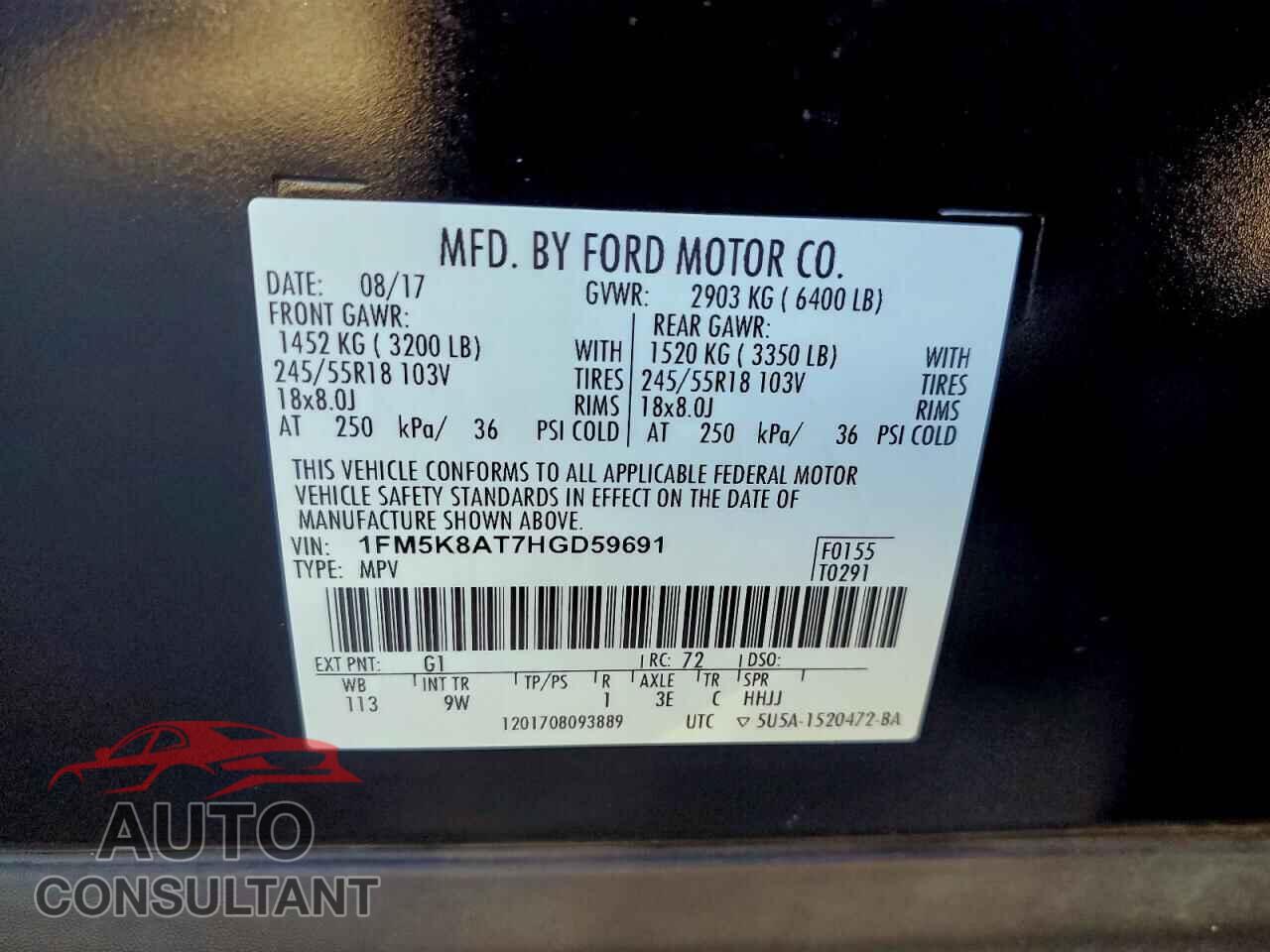FORD EXPLORER 2017 - 1FM5K8AT7HGD59691