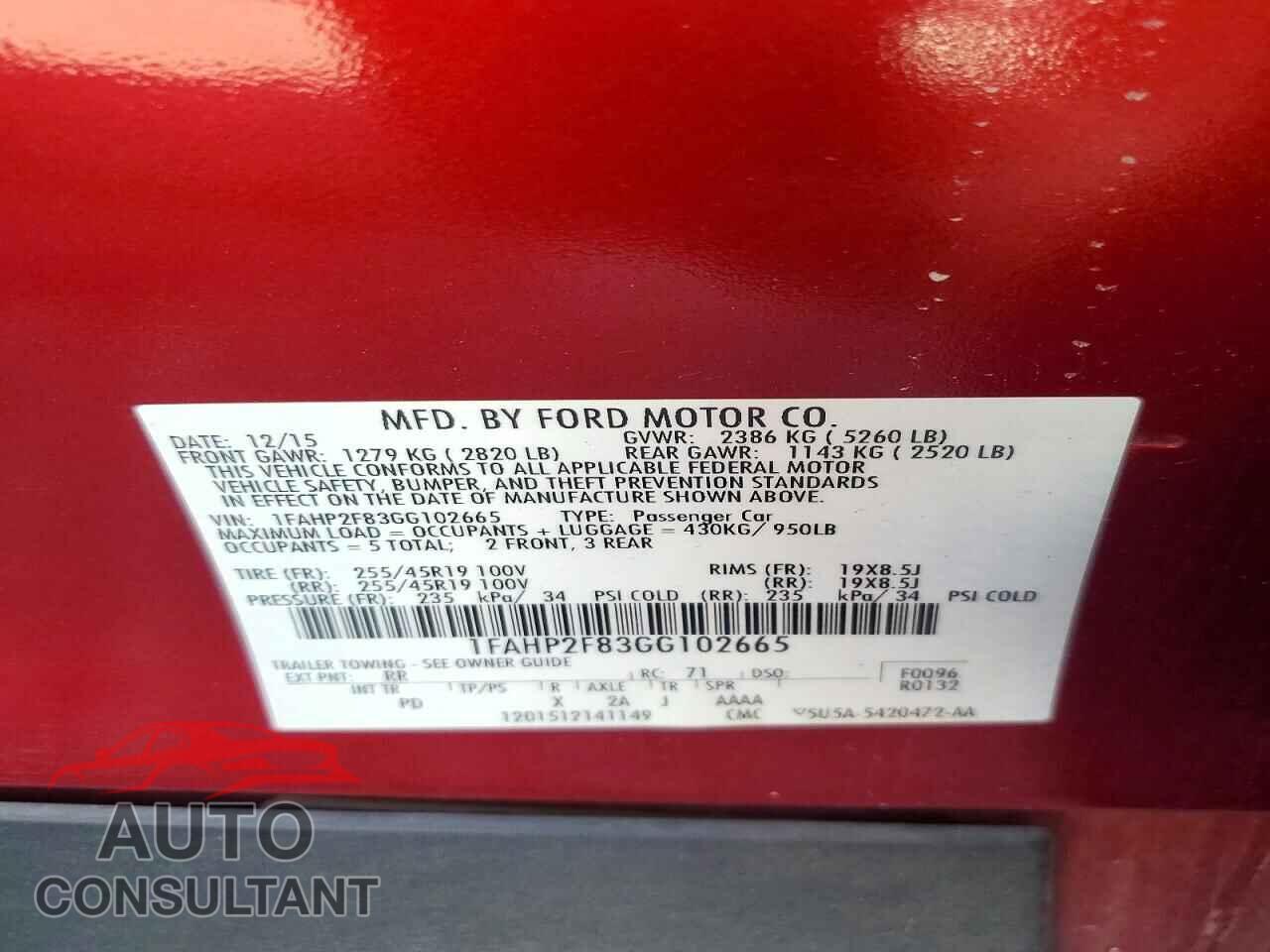 FORD TAURUS 2016 - 1FAHP2F83GG102665