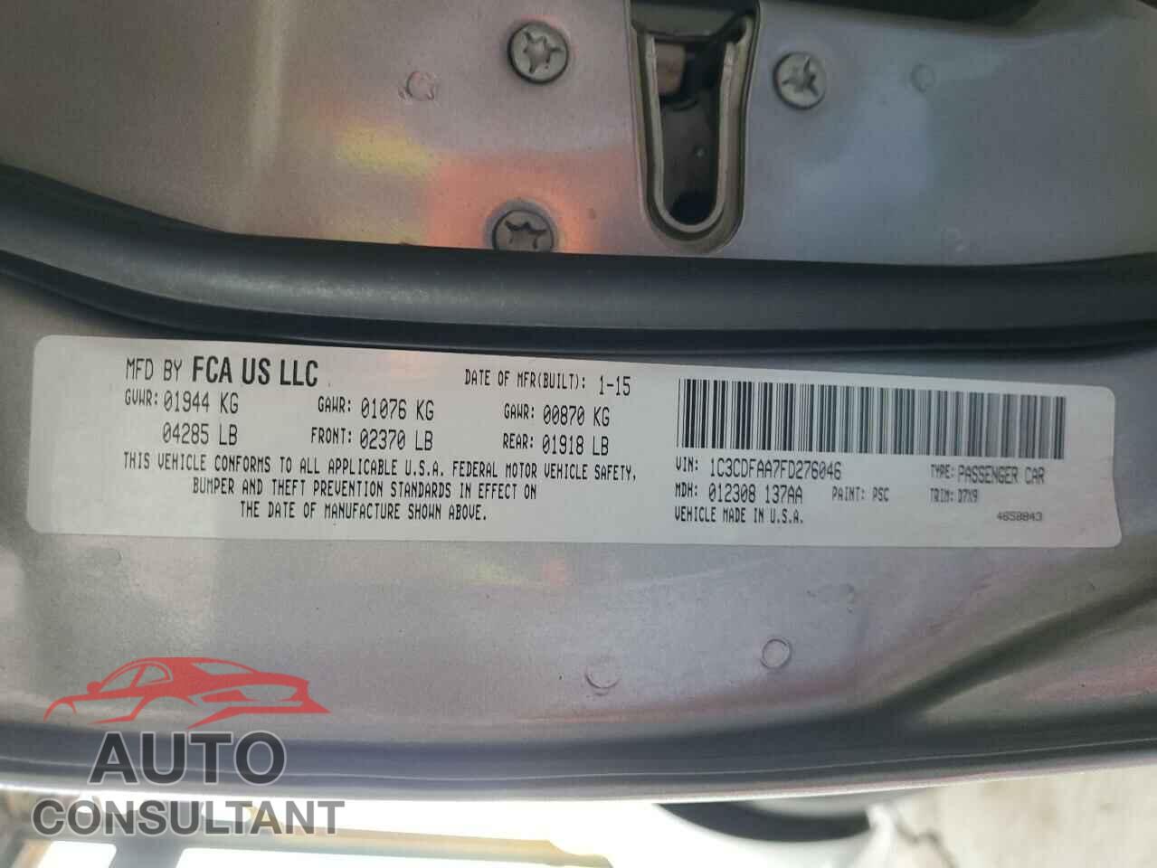 DODGE DART 2015 - 1C3CDFAA7FD276046