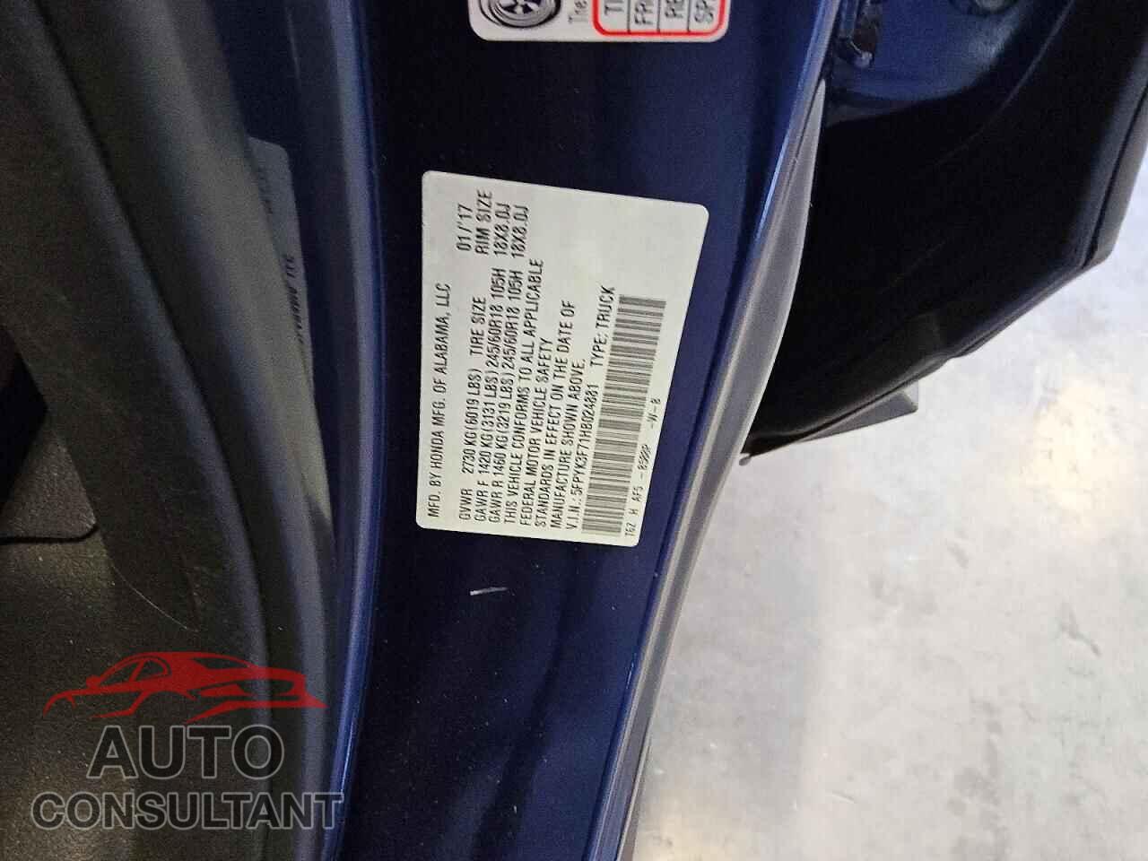 HONDA RIDGELINE 2017 - 5FPYK3F71HB024881