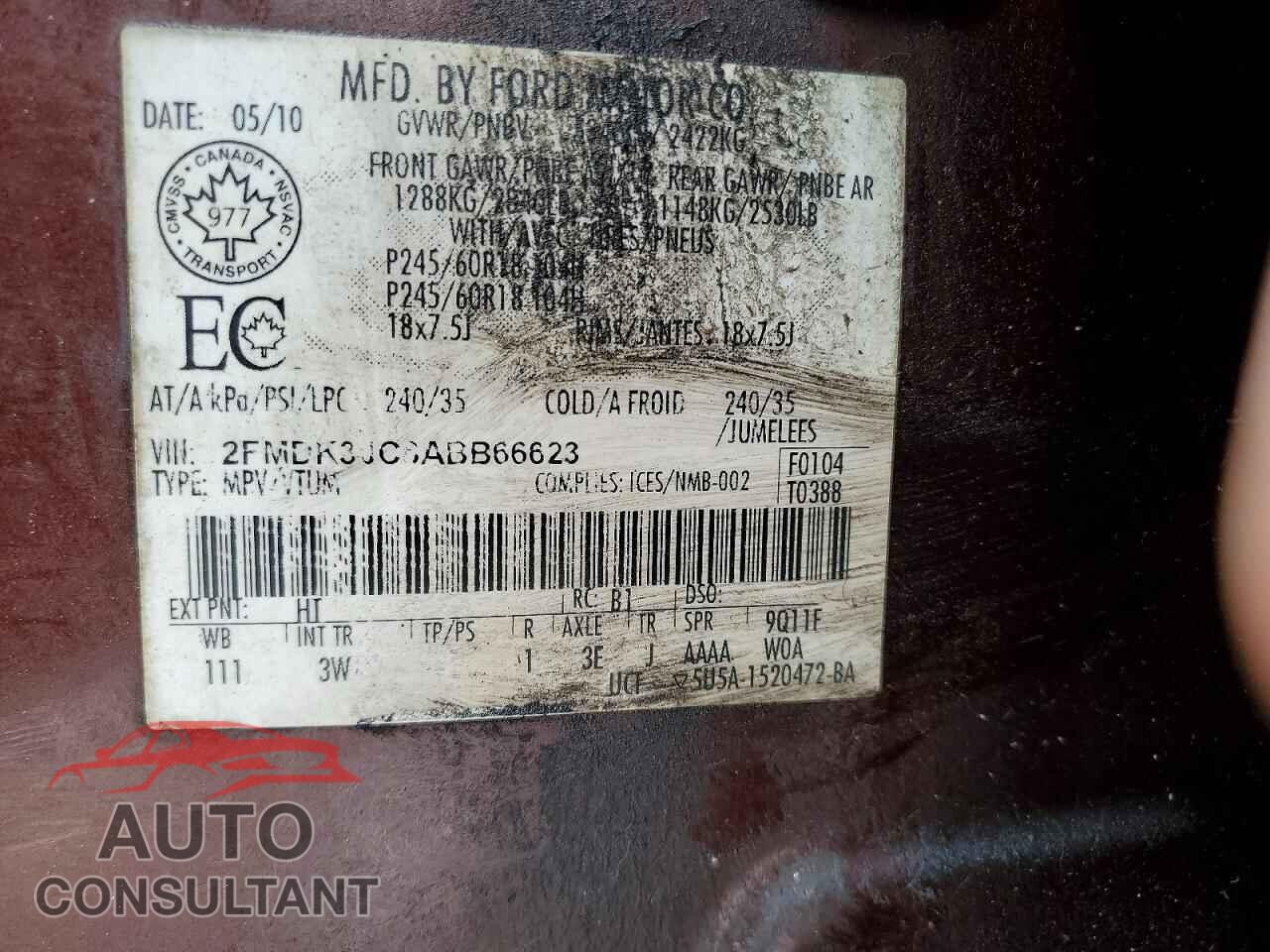 FORD EDGE 2010 - 2FMDK3JC6ABB66623
