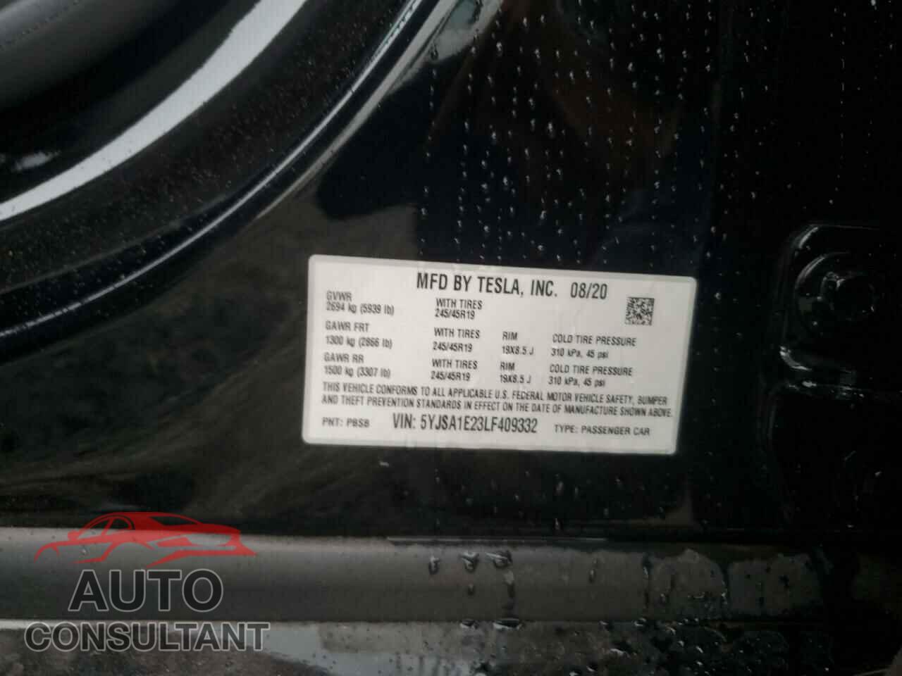 TESLA MODEL S 2020 - 5YJSA1E23LF409332