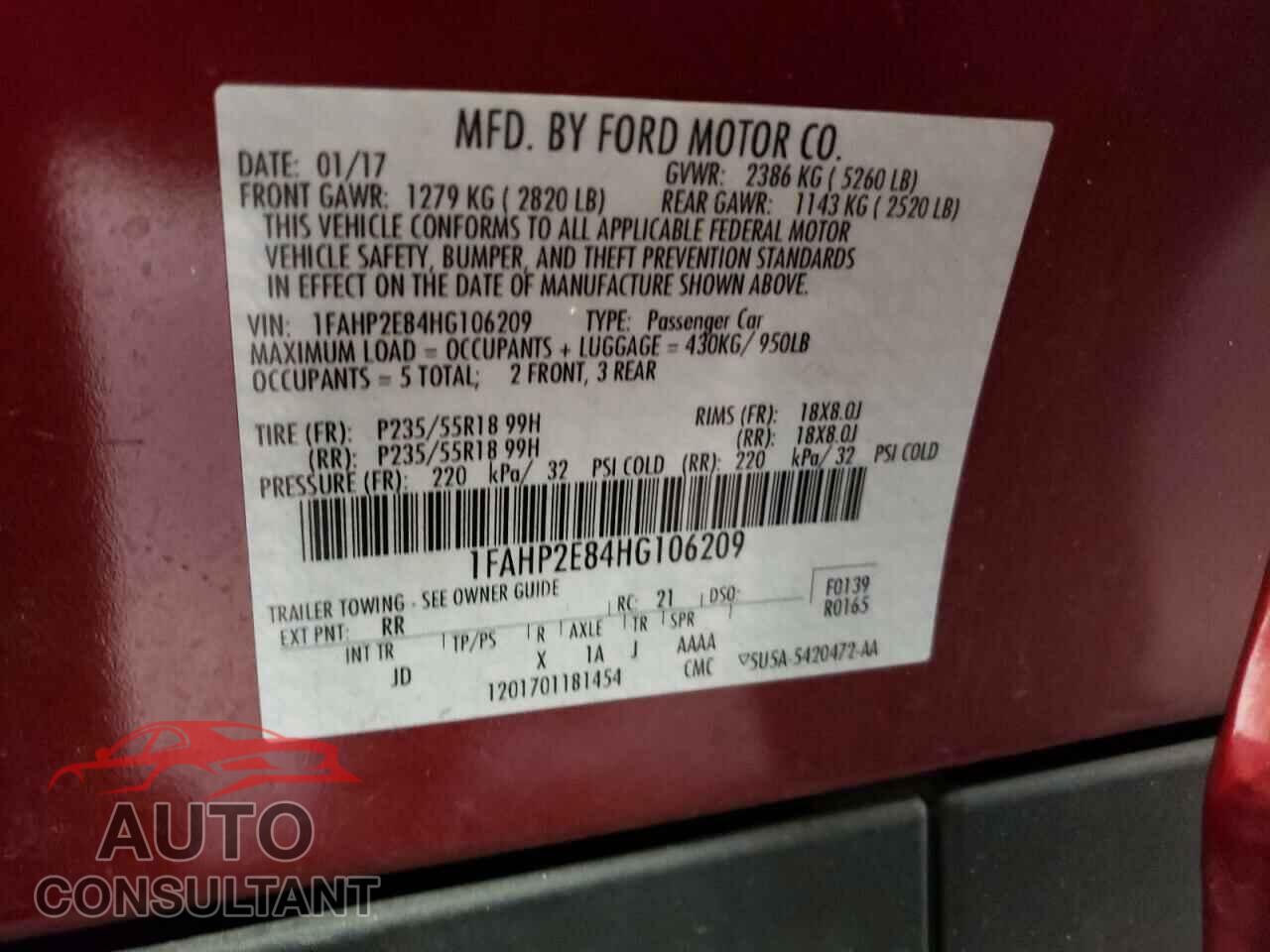 FORD TAURUS 2017 - 1FAHP2E84HG106209