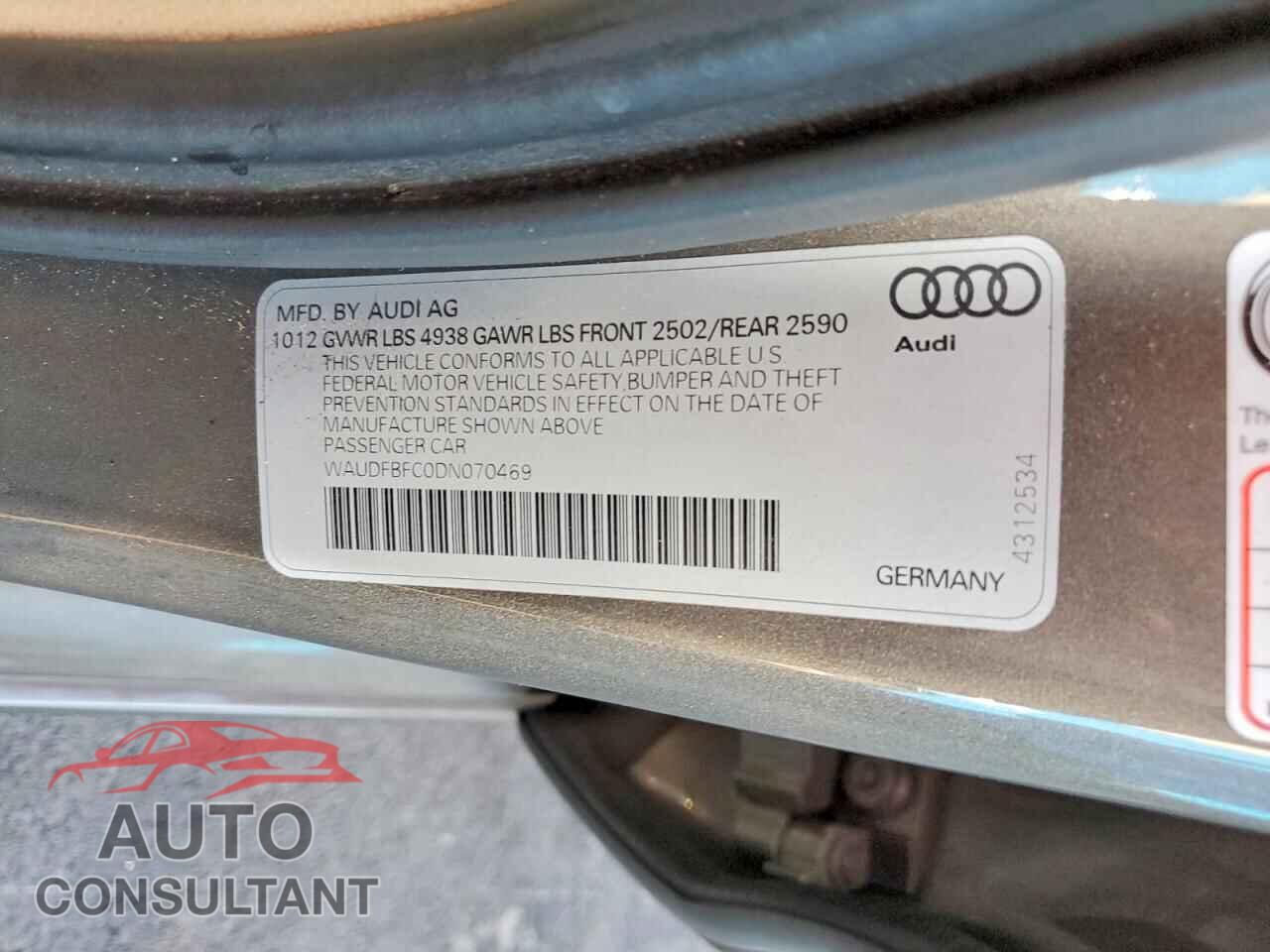 AUDI A6 2013 - WAUDFBFC0DN070469
