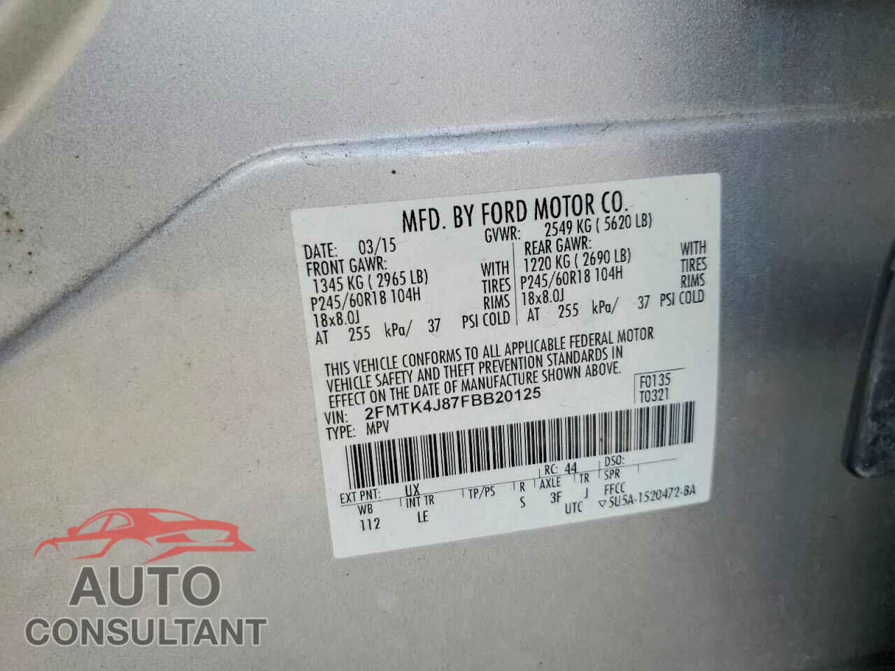 FORD EDGE 2015 - 2FMTK4J87FBB20125